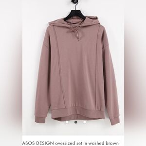 ASOS DESIGN OVERSIZED HOODIE WITH PIN TUCKS IN WASHED BROWN/DEEP TOUPE.SZ MEDIUM